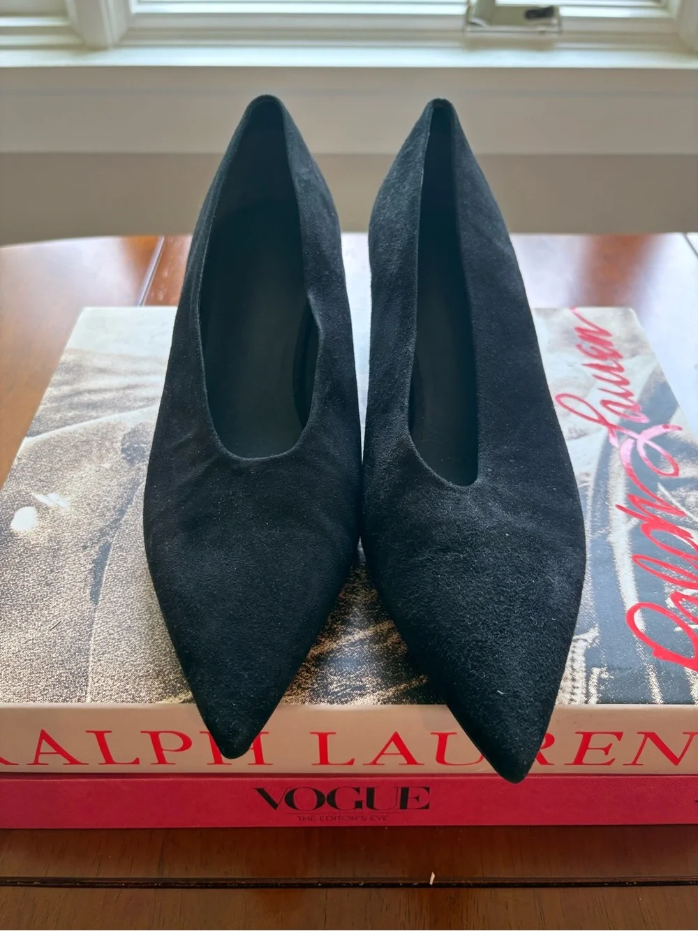 Vince Black Suede Pointed Toe Pumps